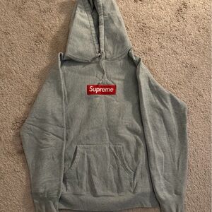 Supreme Heather Gray Hoodie with Red Logo